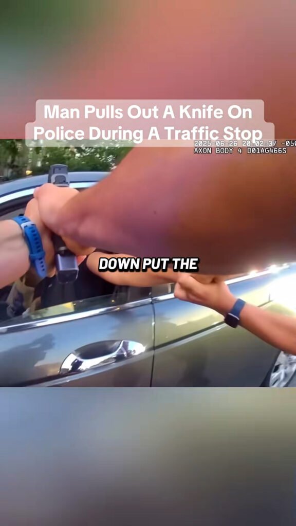Man pulls out a knife on police during a traffic stop