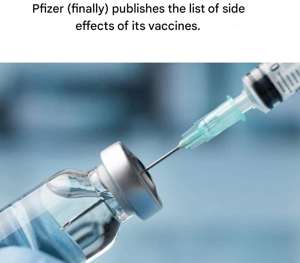 Pfizer finally publishes the list of side effects of its vaccines.